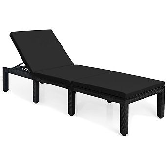 Patio Rattan Adjustable Lounge Chair With Cushion Covers