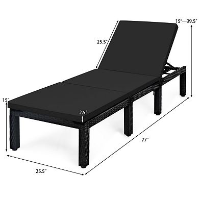 Patio Rattan Adjustable Lounge Chair With Cushion Covers
