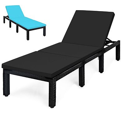 Patio Rattan Adjustable Lounge Chair With Cushion Covers