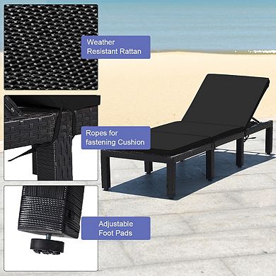 Patio Rattan Adjustable Lounge Chair With Cushion Covers