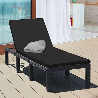 Patio Rattan Adjustable Lounge Chair With Cushion Covers