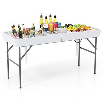5 Ft Folding Ice Cooler Table With Double Sinks for Camping Party Picnic