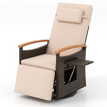 Patio Rattan Swivel Recliner Chair With 150 Degree Backrest And Footrest