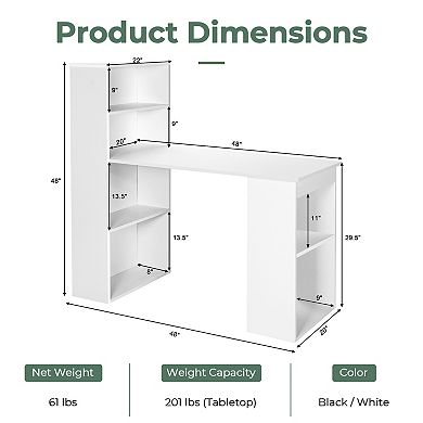 Computer Desk With 6 Tier Storage Shelves Writing Workstation