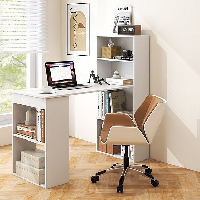 Computer Desk With 6 Tier Storage Shelves Writing Workstation