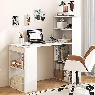 Computer Desk With 6 Tier Storage Shelves Writing Workstation