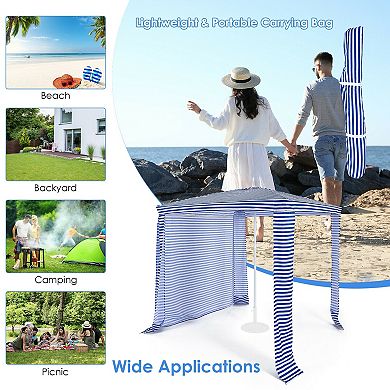 Foldable Beach Canopy With Sidewall Easy Setup Sun Shelter