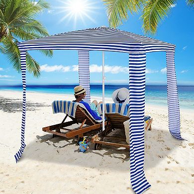 Foldable Beach Canopy With Sidewall Easy Setup Sun Shelter