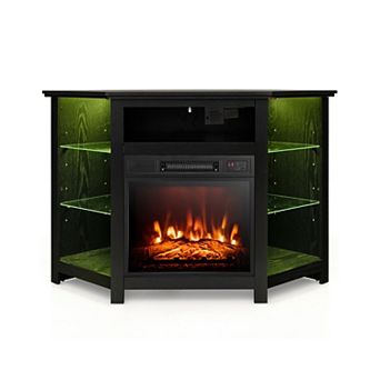 Corner TV Stand With Electric Fireplace And LED Lights For 50 Inch TV