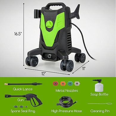 2400 PSI Electric Pressure Washer With 4 Wheels And 4 Nozzles