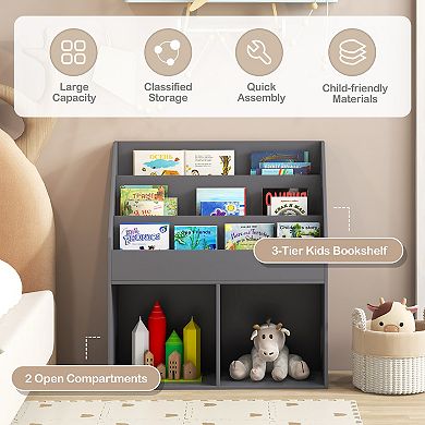 Kids Bookshelf and Toy Storage Organizer Wooden Bookcase Cabinet