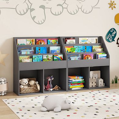 Kids Bookshelf and Toy Storage Organizer Wooden Bookcase Cabinet