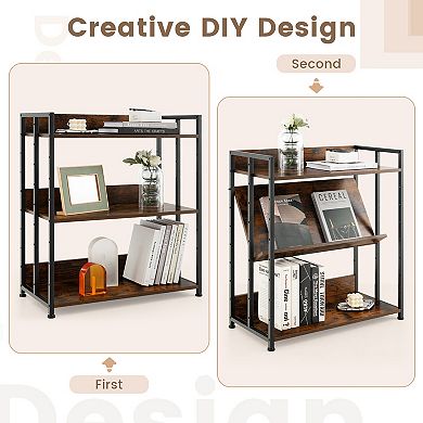 Industrial Bookshelf with Adjustable Shelves Open Storage Display Rack