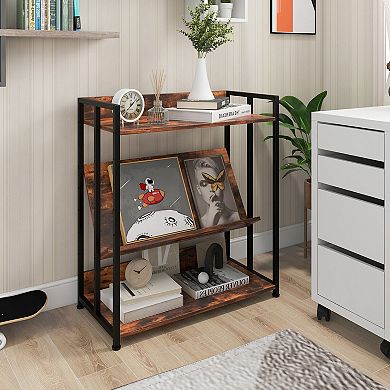 Industrial Bookshelf with Adjustable Shelves Open Storage Display Rack