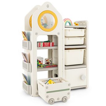 Kids Toy Storage Organizer and Bookshelf with Mobile Trolley