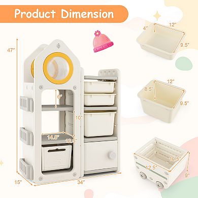 Kids Toy Storage Organizer and Bookshelf with Mobile Trolley
