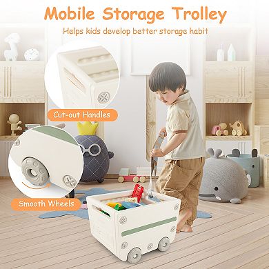 Kids Toy Storage Organizer and Bookshelf with Mobile Trolley