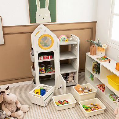 Kids Toy Storage Organizer and Bookshelf with Mobile Trolley