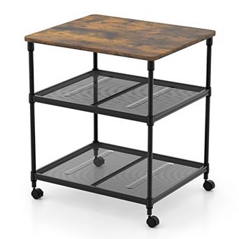 3 tier Printer Stand Rolling Cart with Adjustable Shelf and Locking Wheels