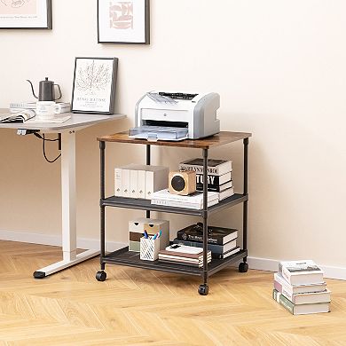 3 Tier Printer Stand Rolling Cart with Adjustable Shelf and Locking Wheels