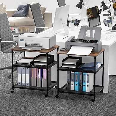 3 Tier Printer Stand Rolling Cart with Adjustable Shelf and Locking Wheels