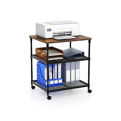 3 Tier Printer Stand Rolling Cart with Adjustable Shelf and Locking Wheels