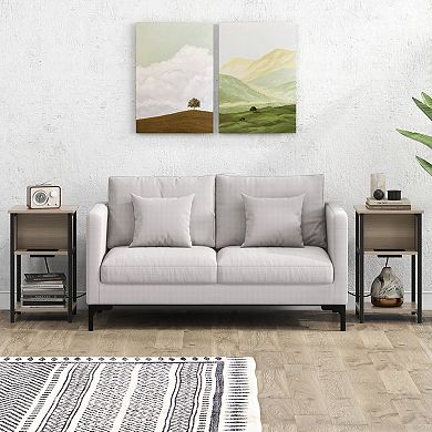 Narrow End Table With USB Ports and Power Outlets, 3 Tier Side Table