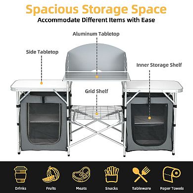 Folding Camping Table with Storage Organizer and Side Tables