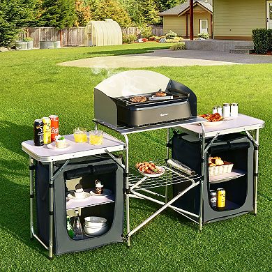 Folding Camping Table with Storage Organizer and Side Tables
