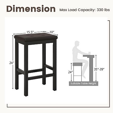Counter Height Bar Stools with Padded Seat Footrest and Rubber Wood Frame