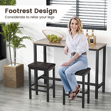 Counter Height Bar Stools with Padded Seat Footrest and Rubber Wood Frame