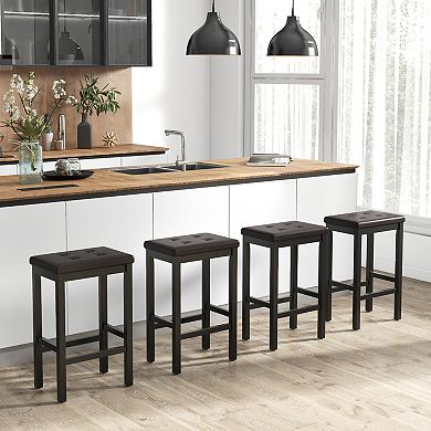 Counter Height Bar Stools with Padded Seat Footrest and Rubber Wood Frame