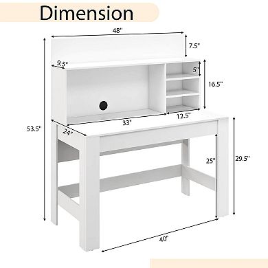 48 Inch Computer Desk With Bookshelf, Anti Tipping Kits And Cable Hole