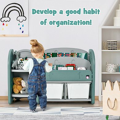 Kids Toy Storage Organizer with 2 Tier Bookshelf and Plastic Bins