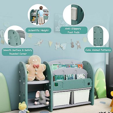 Kids Toy Storage Organizer with 2 Tier Bookshelf and Plastic Bins