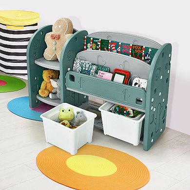 Kids Toy Storage Organizer with 2 Tier Bookshelf and Plastic Bins