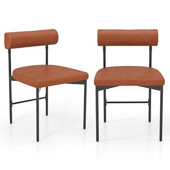 Faux Leather Dining Chairs Set of 2 with Curved Padded Backrest