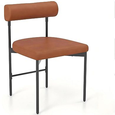 Faux Leather Dining Chairs Set of 2 with Curved Padded Backrest