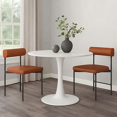 Faux Leather Dining Chairs Set of 2 with Curved Padded Backrest