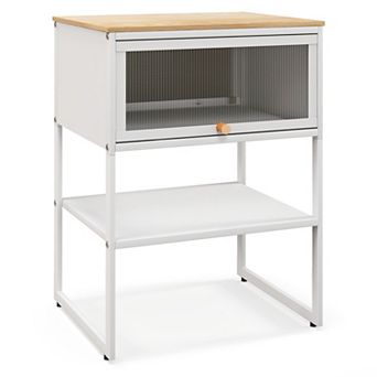 Nightstand With Flip Up Door Storage Shelf and 3 tier Side Table