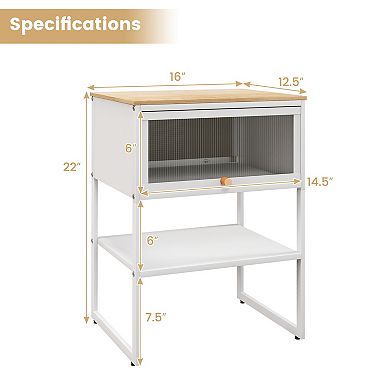 Nightstand With Flip Up Door Storage Shelf and 3 Tier Side Table