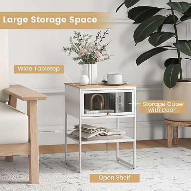 Nightstand With Flip Up Door Storage Shelf and 3 Tier Side Table