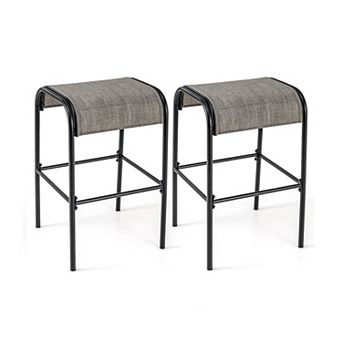 Patio Metal Bar Stools Set of 2 with Curved Fabric Seat