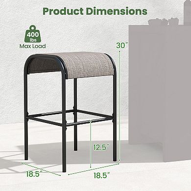 Patio Metal Bar Stools Set of 2 with Curved Fabric Seat