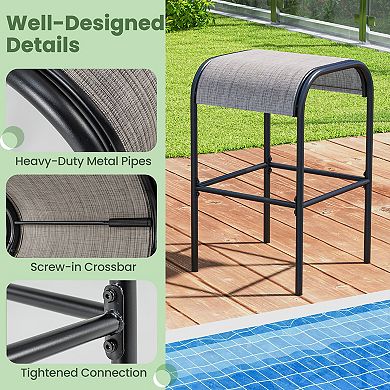 Patio Metal Bar Stools Set of 2 with Curved Fabric Seat