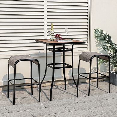 Patio Metal Bar Stools Set of 2 with Curved Fabric Seat