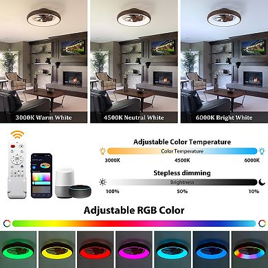 C Cattleya 20-Inch Dimmable LED RGB Smart Ceiling Fan with Light and Voice/App/Remote Control