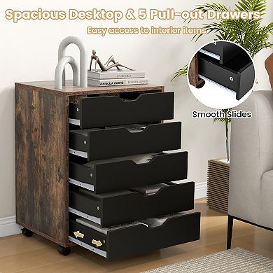 5 Drawer Mobile File Cabinet Rolling Storage Cabinet for Home Office