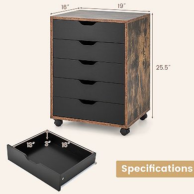 5 Drawer Mobile File Cabinet Rolling Storage Cabinet for Home Office