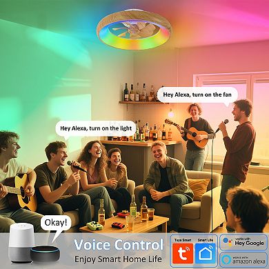 C Cattleya 20-Inch Dimmable LED RGB Smart Ceiling Fan with Light and Voice/App/Remote Control